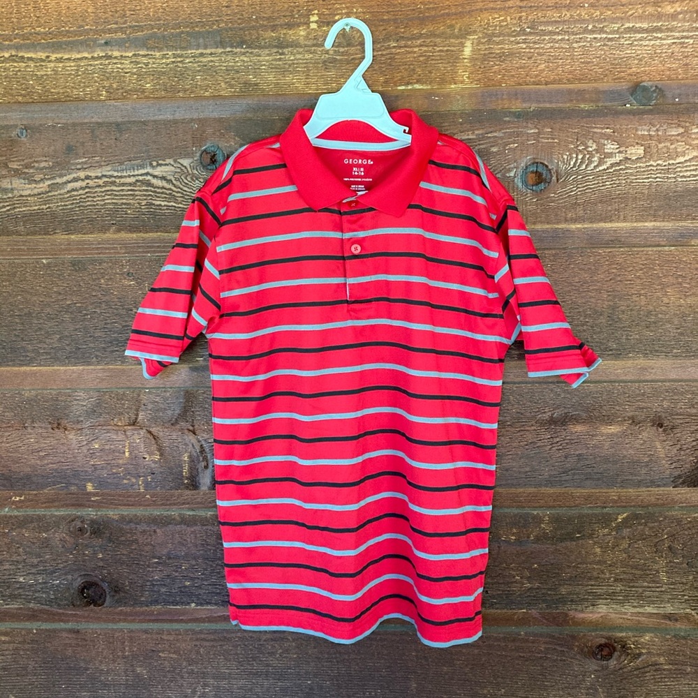 Red striped collared shirt